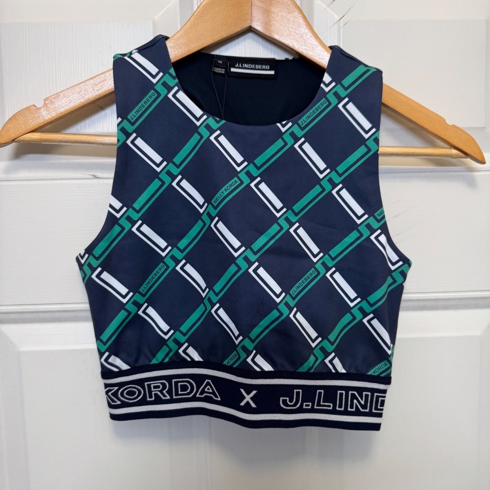 J.Lindeberg Women Sport Top XS Navy Green Monogram Racerback Golfcore